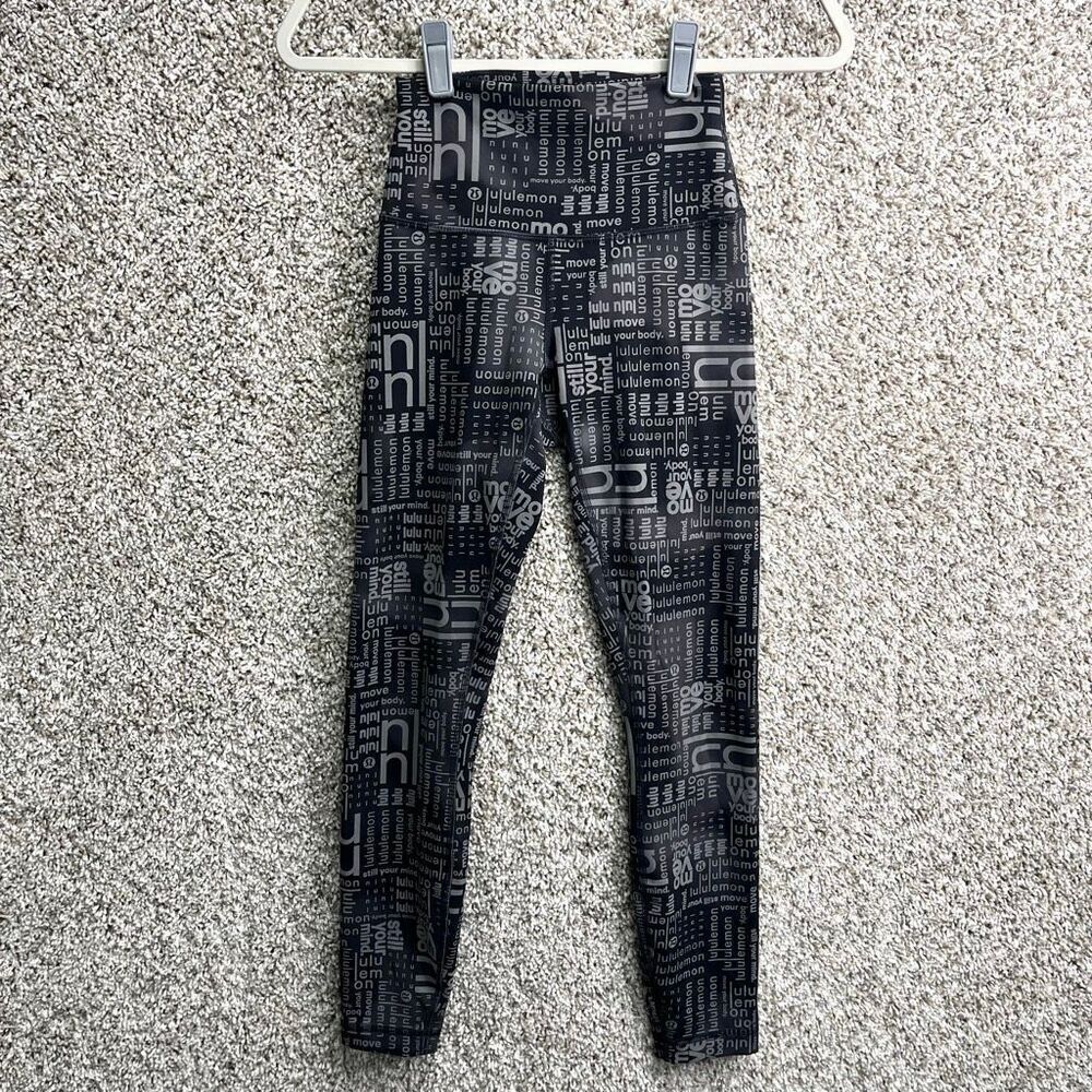 Lululemon Leggings Womens 4 Wunder Train High-Rise Ombre Black‎ Logo Print